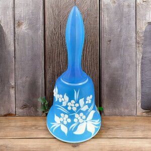 Vintage Westmoreland Glass Frosted Blue Glass Bell Textured Flowers Pattern VTG